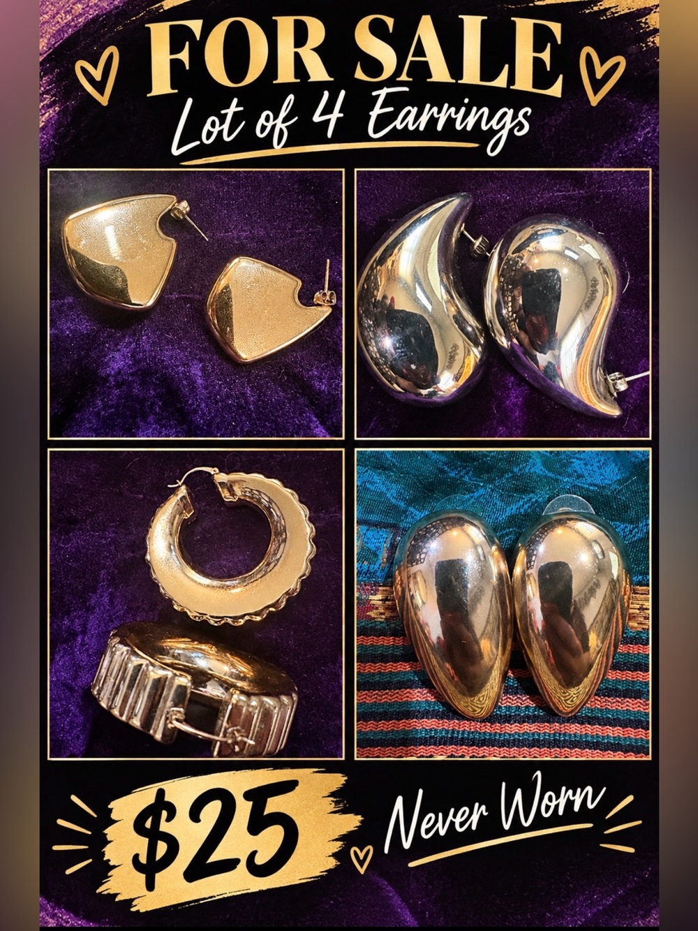 Gold and Silver Tone Women’s Earring Set - 4 Pairs